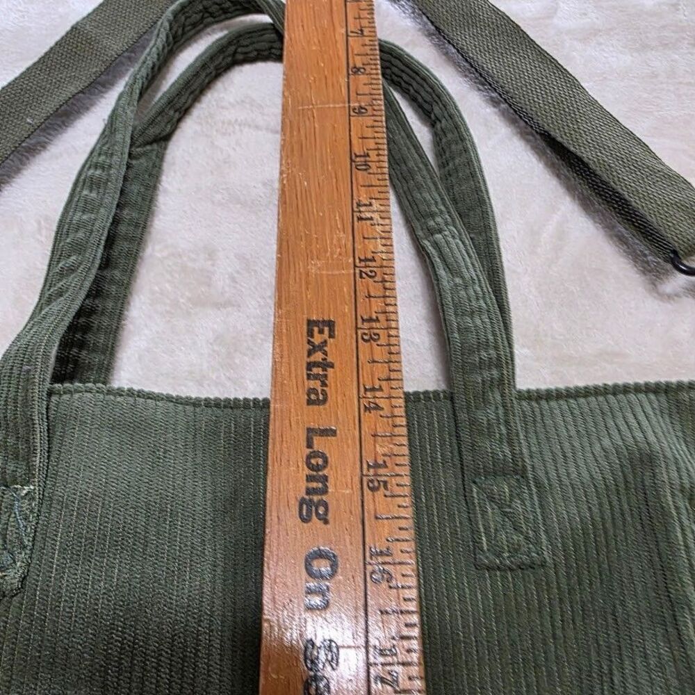Unbranded Green Corduroy Bag Tote Laptop Bag Pockets Straps Crossbody Zip Pocket - Picture 8 of 9